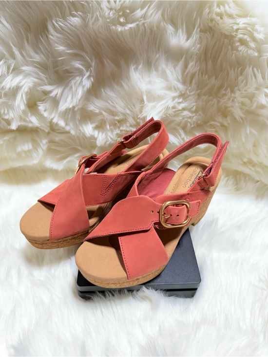 Clarks Shoes - Clarks Collection Giselle Dove Wedge Sandals Cherry Nubuck Red